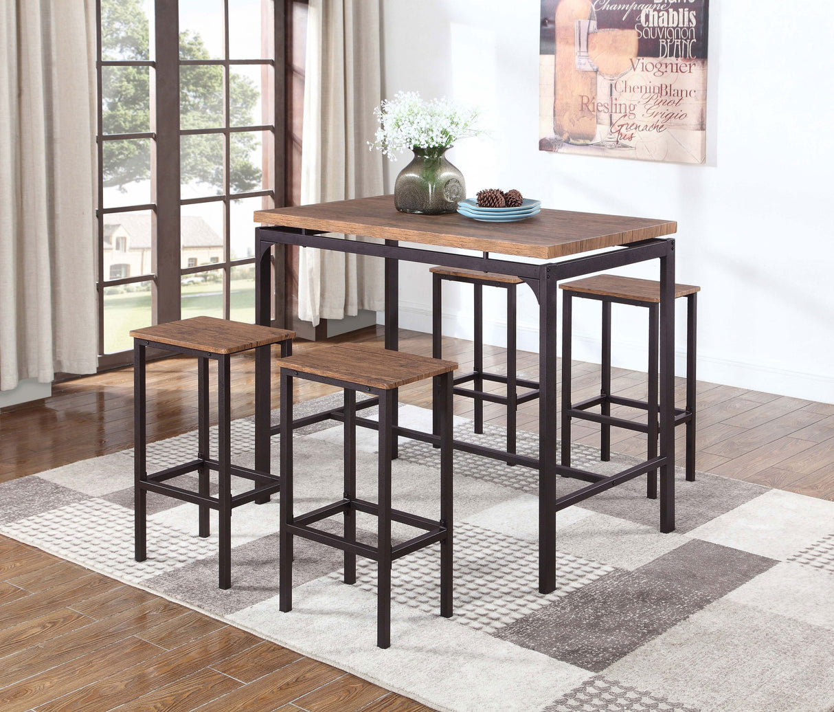 Santana 5-Piece Pub Height Bar Table Set in Weathered Chestnut