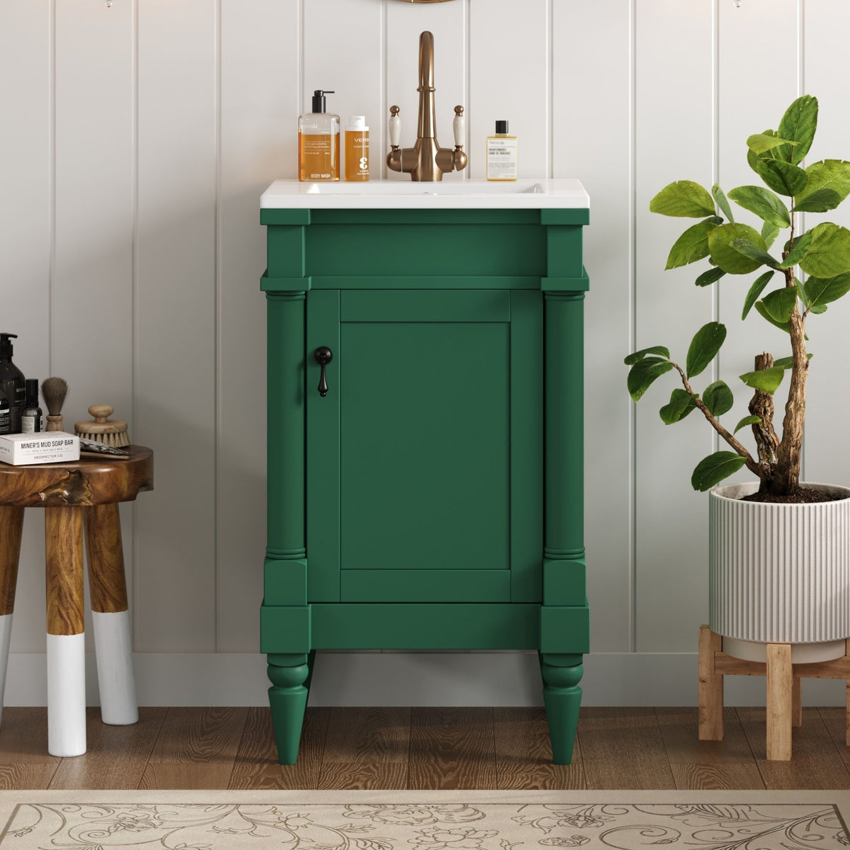 Bathroom Vanity With Sink, Storage Cabinet With Door, Freestanding Small Space Design, Drop In Sink - Green