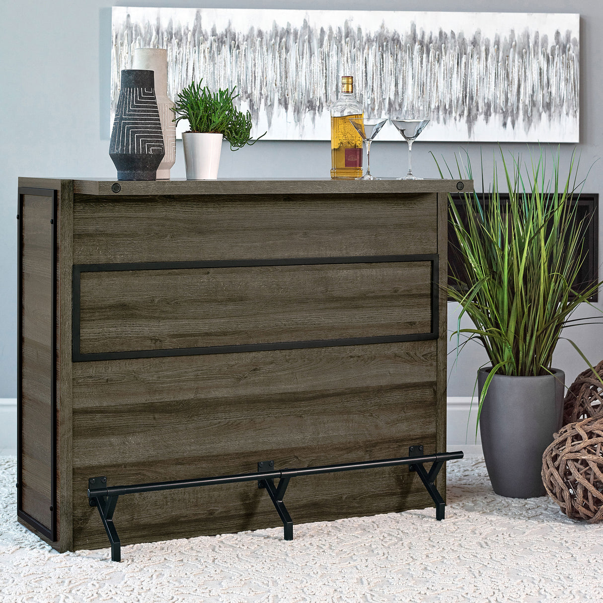 Joe 5-Shelf Composite Wood Home Bar Wine Cabinet, Aged Oak