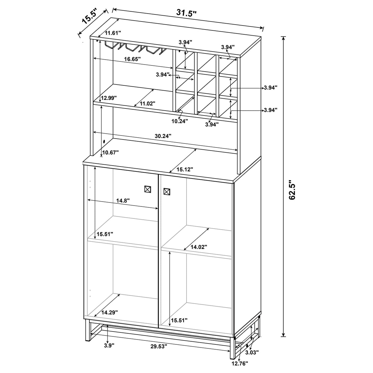 Mendoza 2-Door Wine Cabinet, Rustic Oak