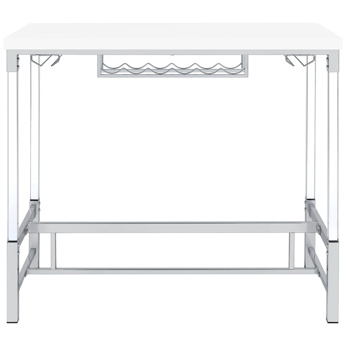 Norcrest 47-Inch White High Gloss Bar Table with Wine Storage