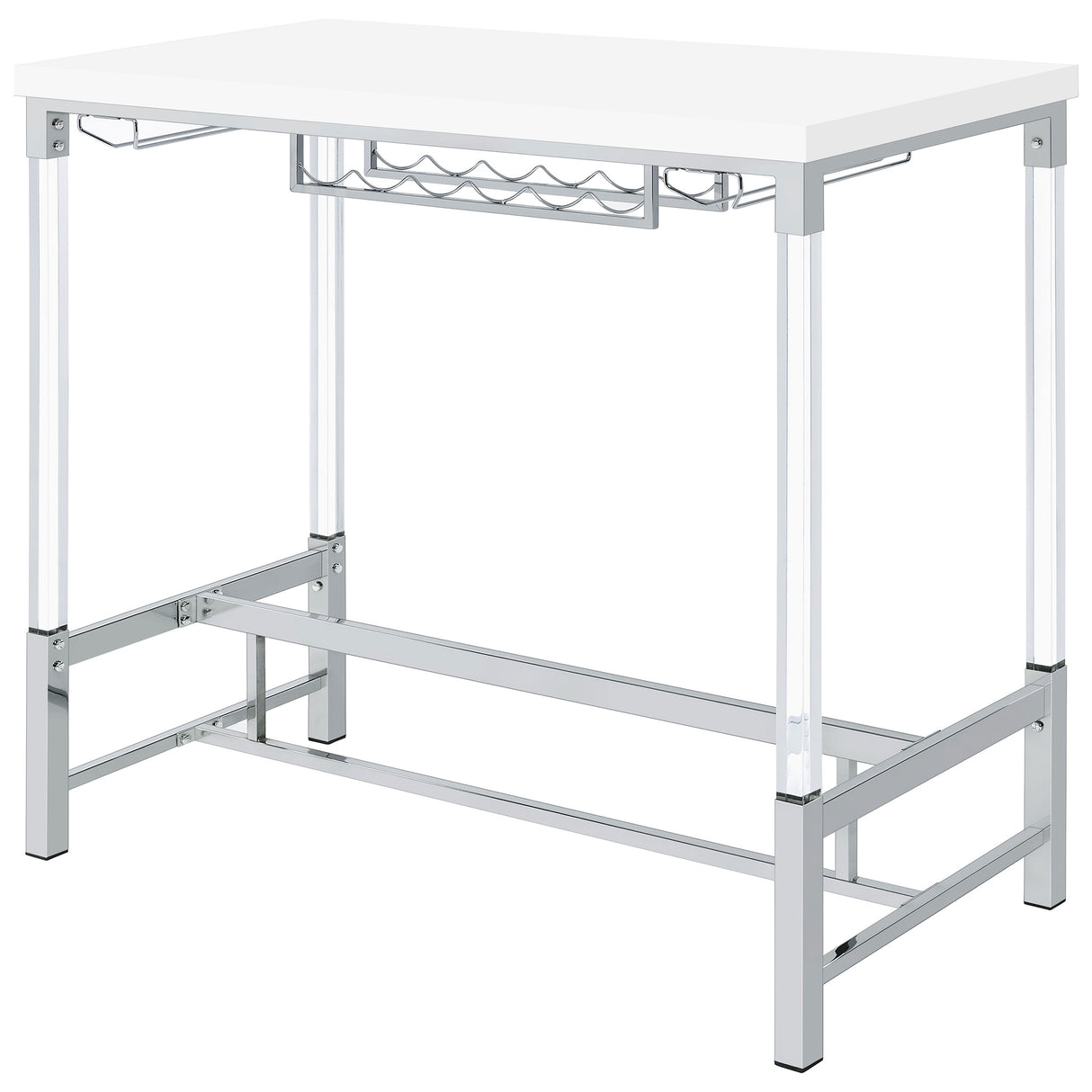 Norcrest 47-Inch White High Gloss Bar Table with Wine Storage