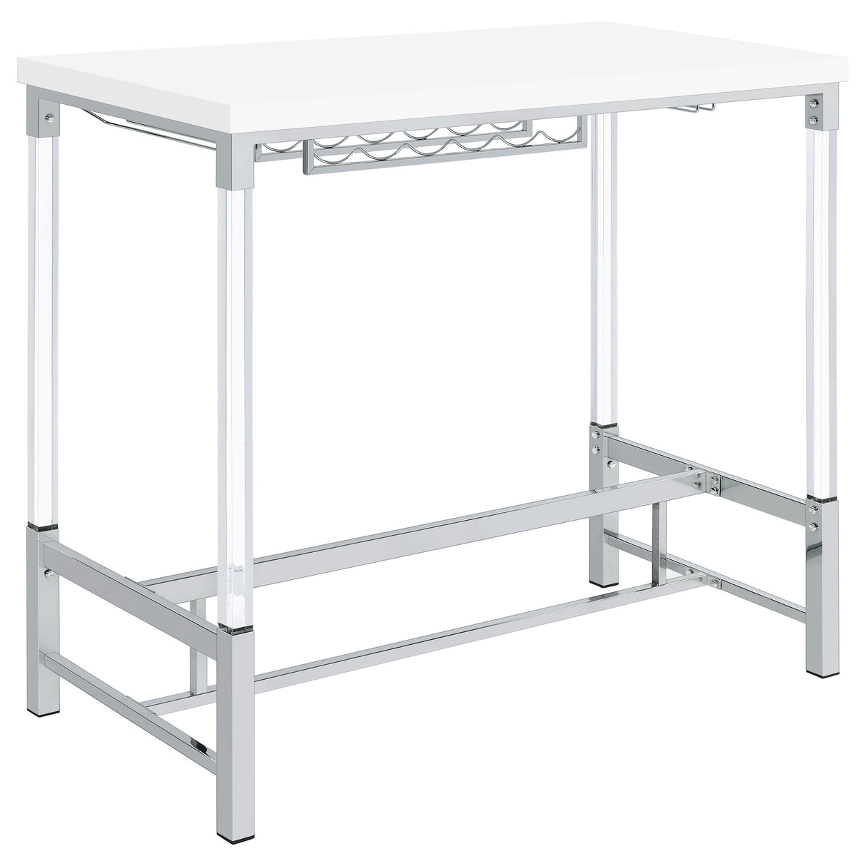 Norcrest 47-Inch White High Gloss Bar Table with Wine Storage
