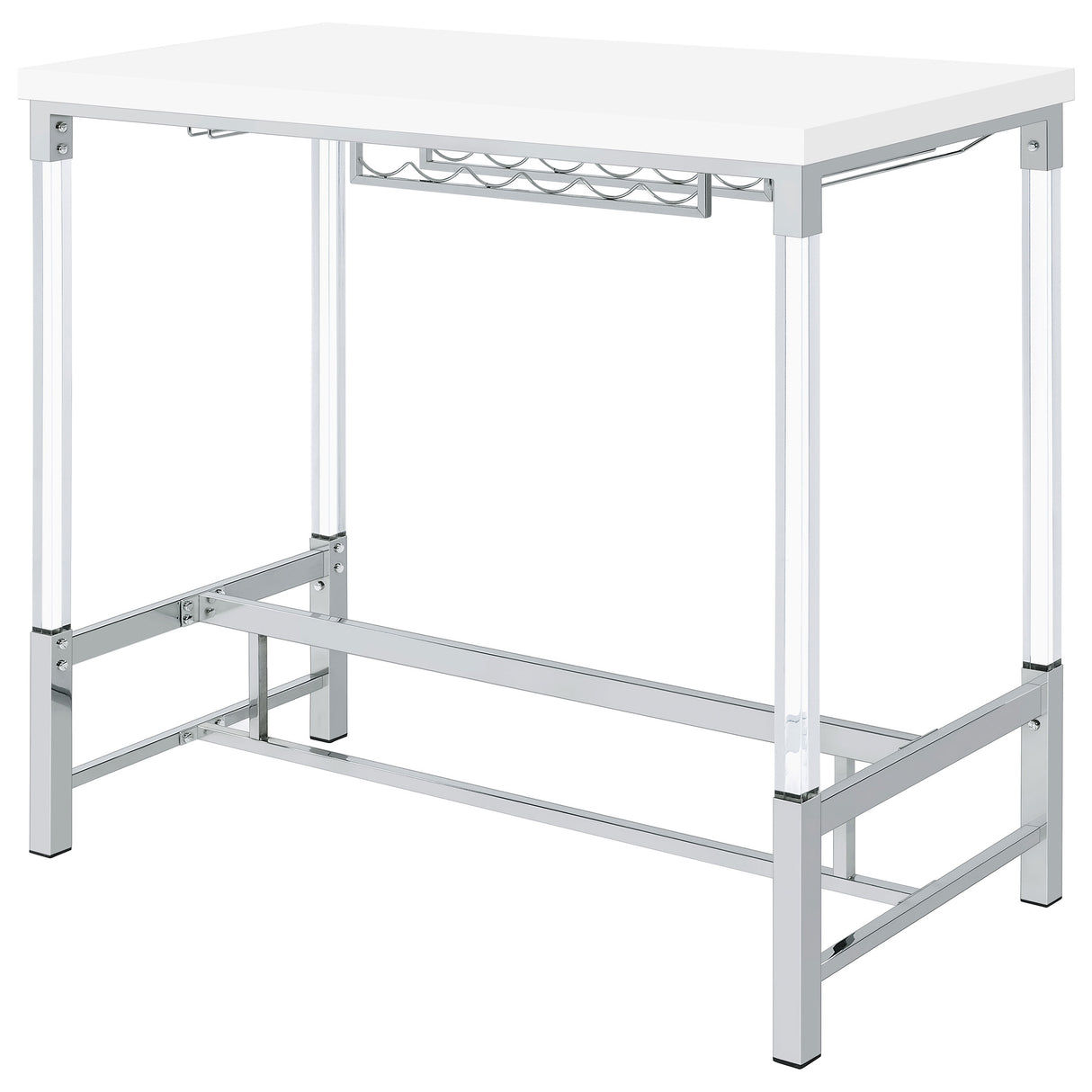 Norcrest 47-Inch White High Gloss Bar Table with Wine Storage