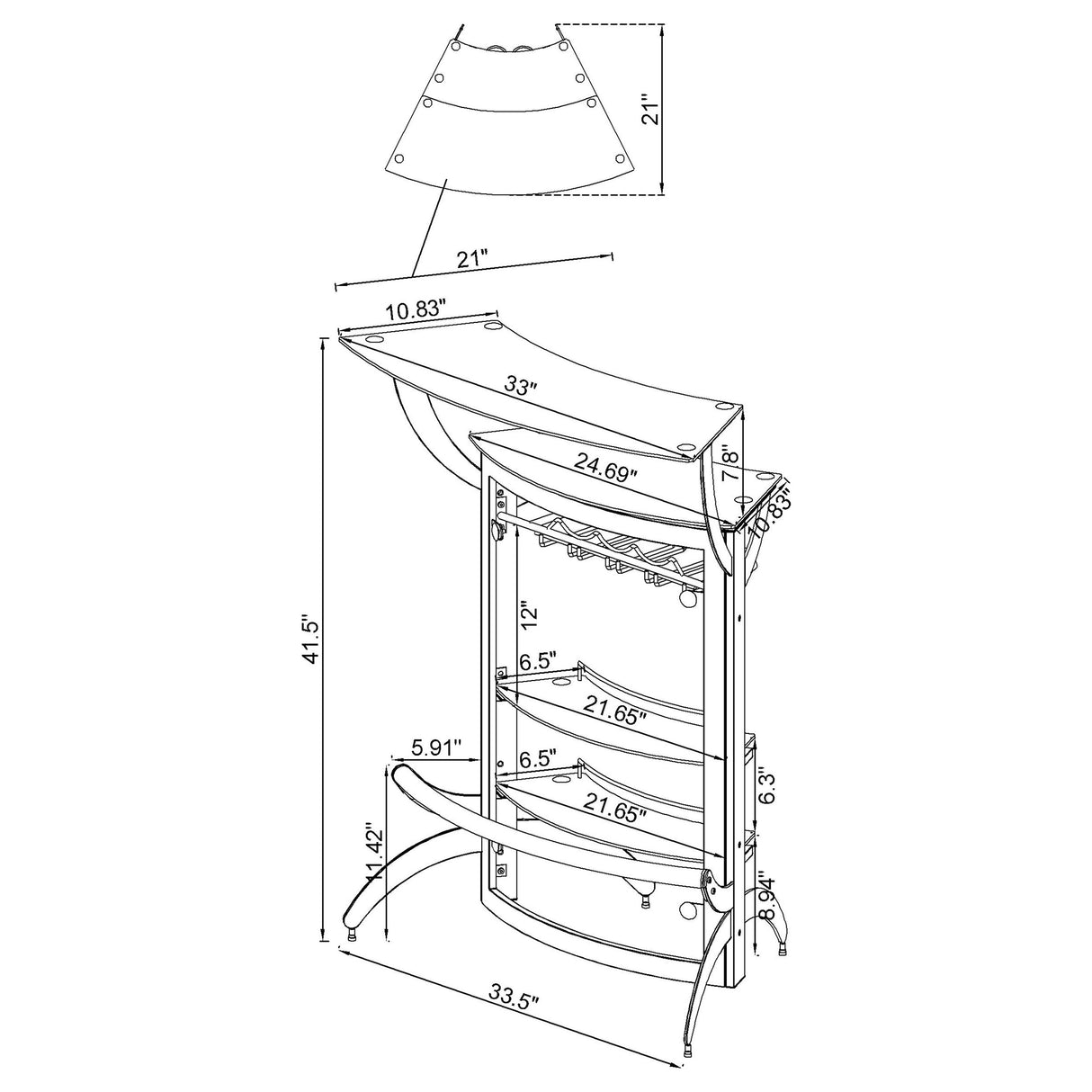 Dallas 2-Shelf Curved Black Home Bar Cabinet