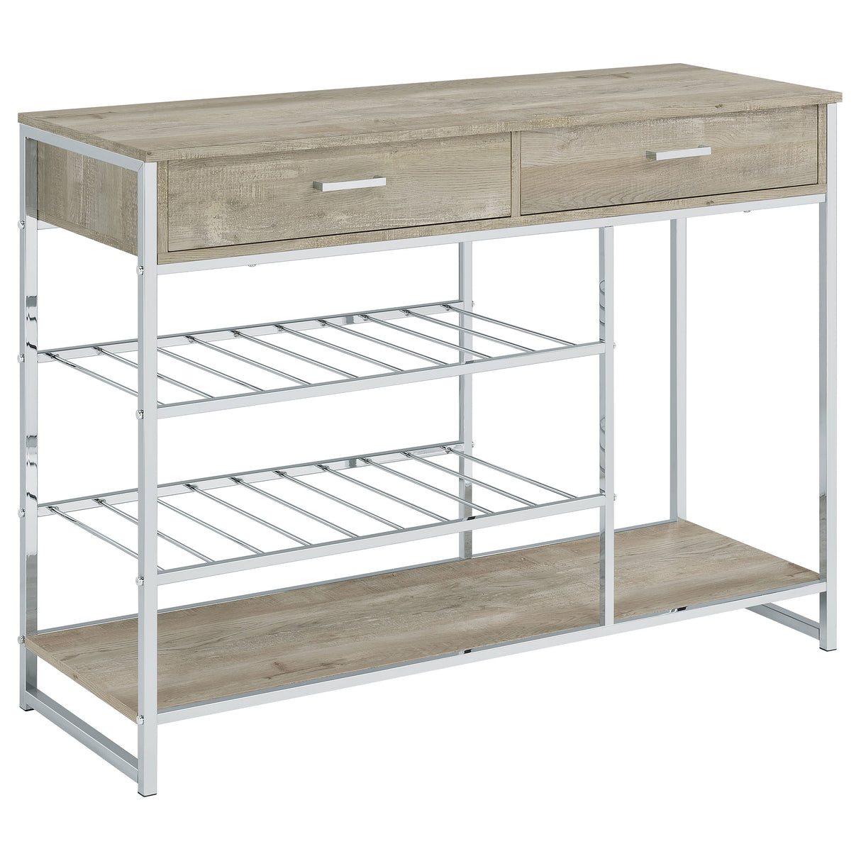 Melrose 2-Drawer Home Bar Storage with Wine Rack, Grey Washed Oak