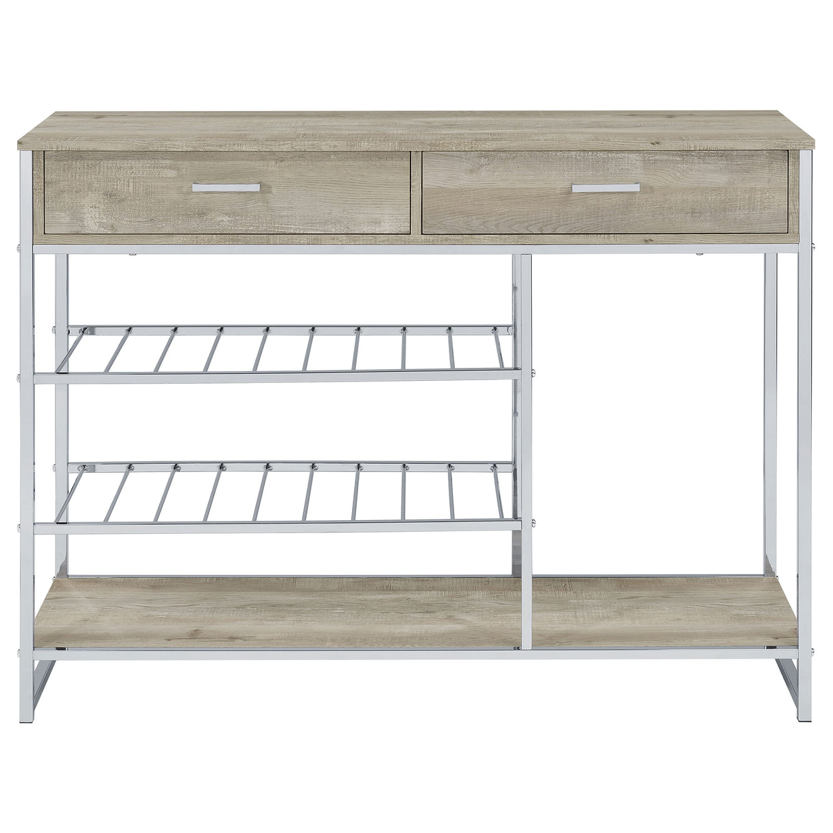 Melrose 2-Drawer Home Bar Storage with Wine Rack, Grey Washed Oak