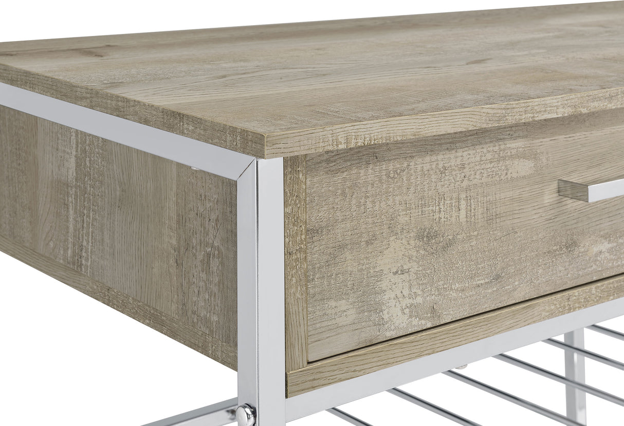 Melrose 2-Drawer Home Bar Storage with Wine Rack, Grey Washed Oak
