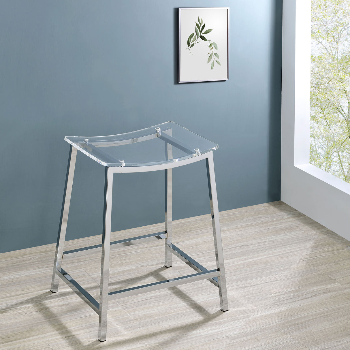 Jovani Acrylic Backless Counter Stool Chrome, Set of 2