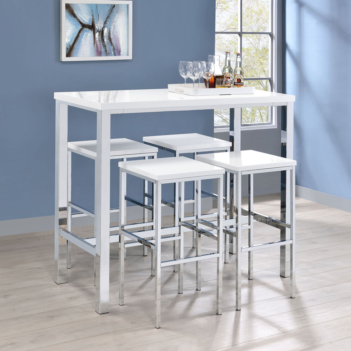 Natividad 5-Piece Pub Height Bar Table Set - White High Gloss