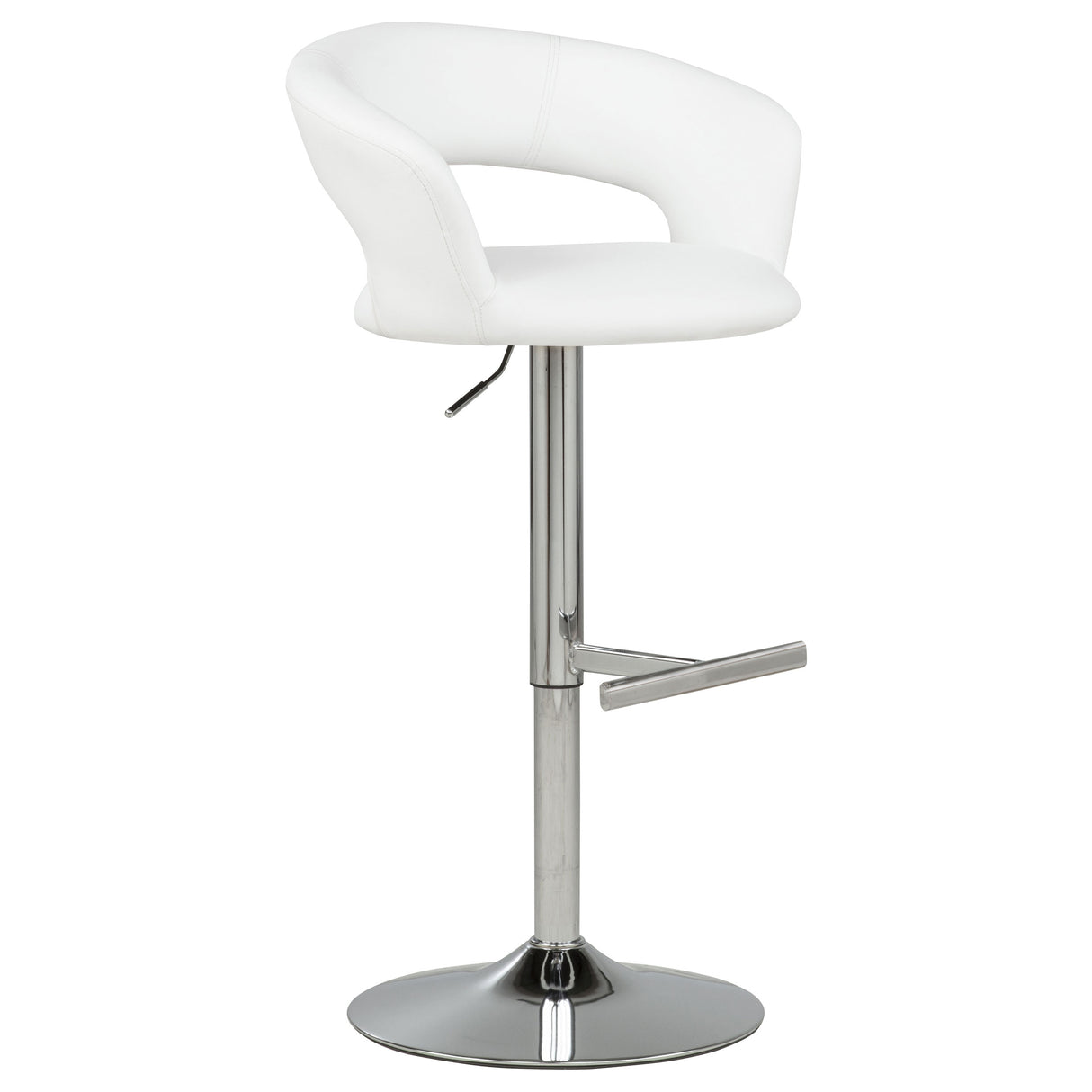 Travia Adjustable Leatherette Swivel Bar Stool, White and Chrome