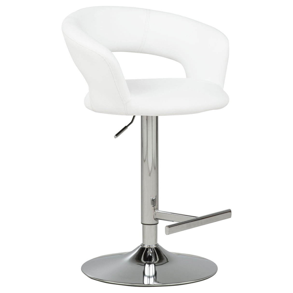 Travia Adjustable Leatherette Swivel Bar Stool, White and Chrome