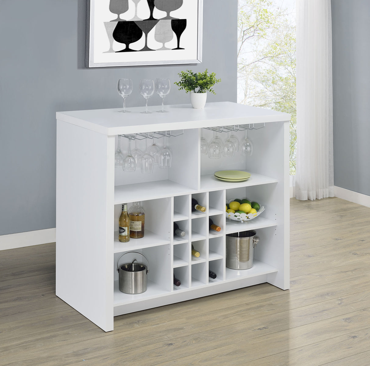 Topanga Engineered Wood Freestanding Home Bar, White