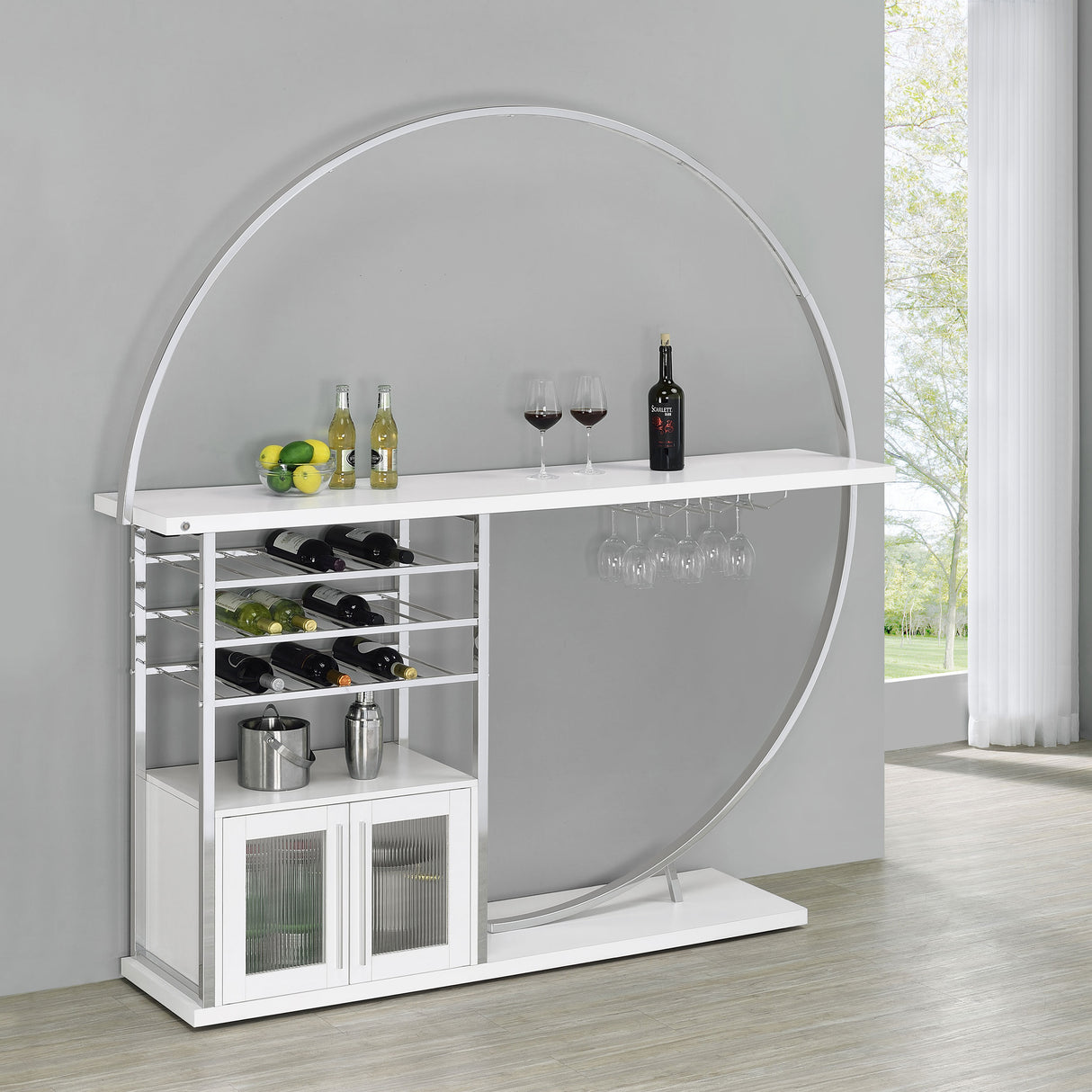 Risley 2-Door Circular LED Wine Cabinet White High Gloss