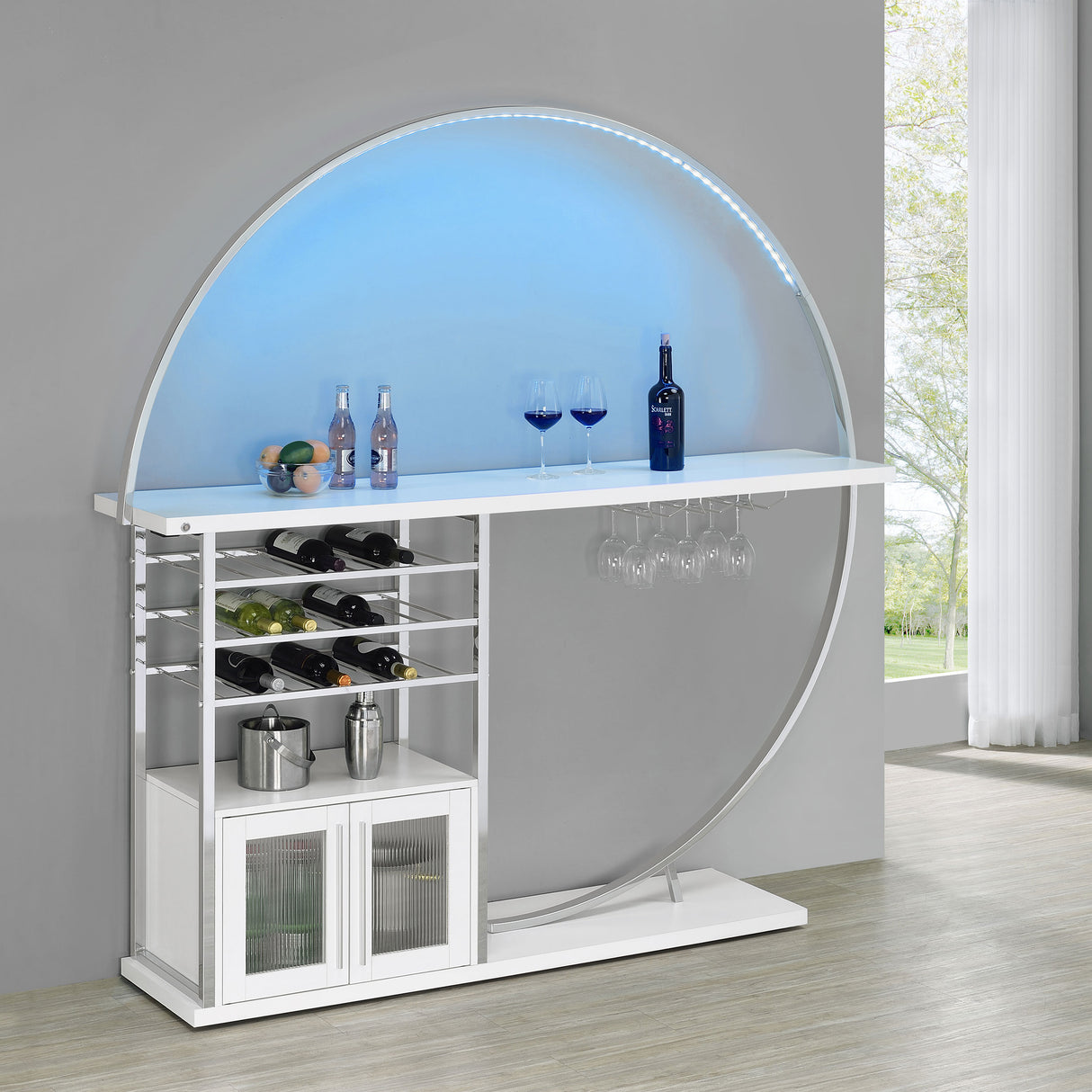 Risley 2-Door Circular LED Wine Cabinet White High Gloss