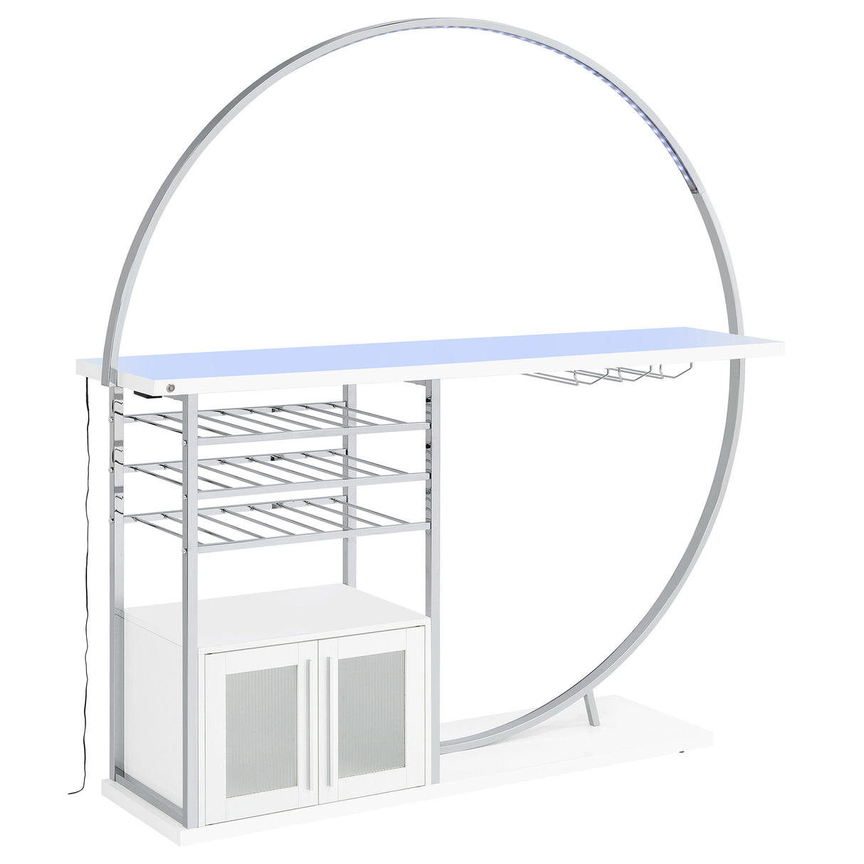 Risley 2-Door Circular LED Wine Cabinet White High Gloss