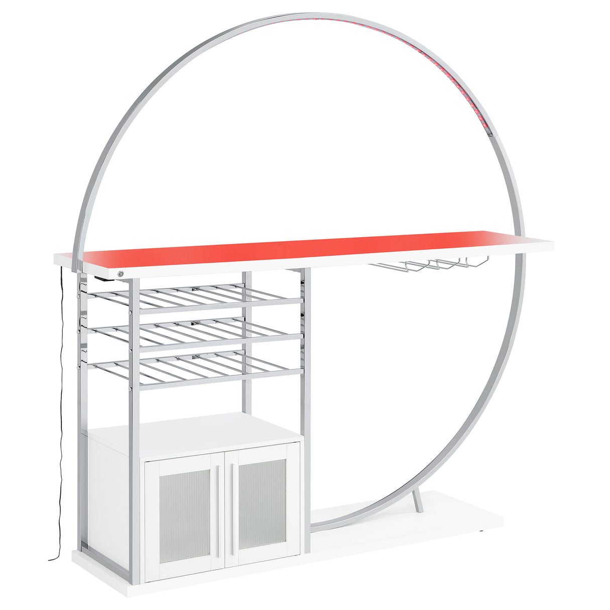 Risley 2-Door Circular LED Wine Cabinet White High Gloss