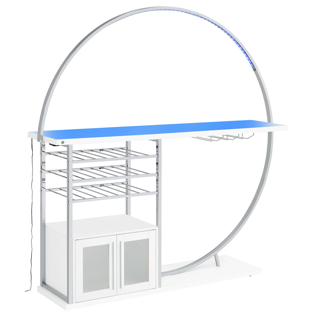 Risley 2-Door Circular LED Wine Cabinet White High Gloss