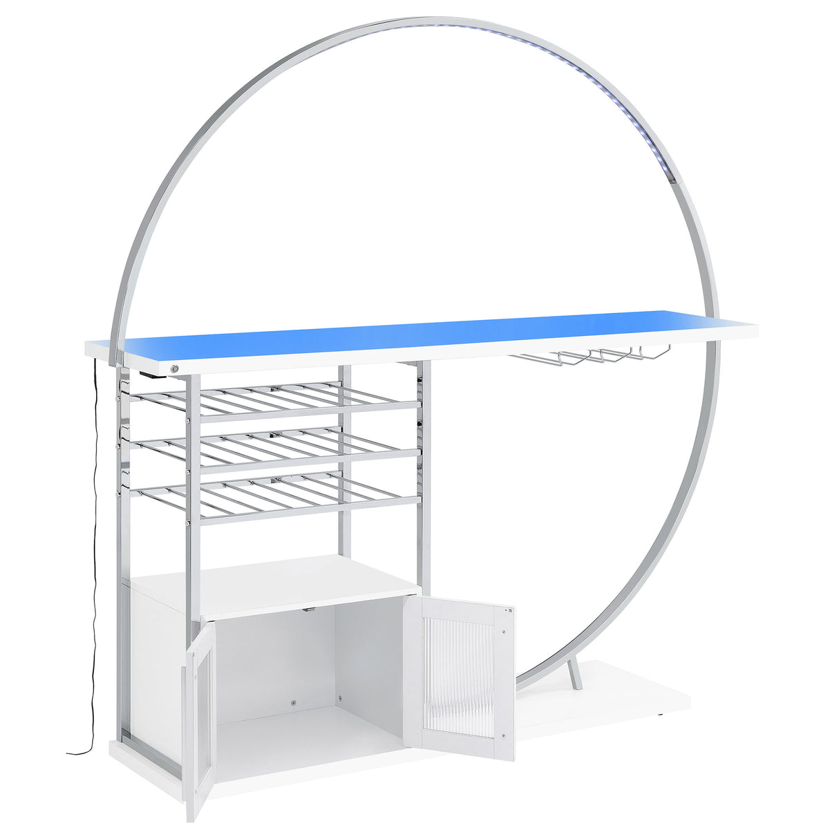 Risley 2-Door Circular LED Wine Cabinet White High Gloss