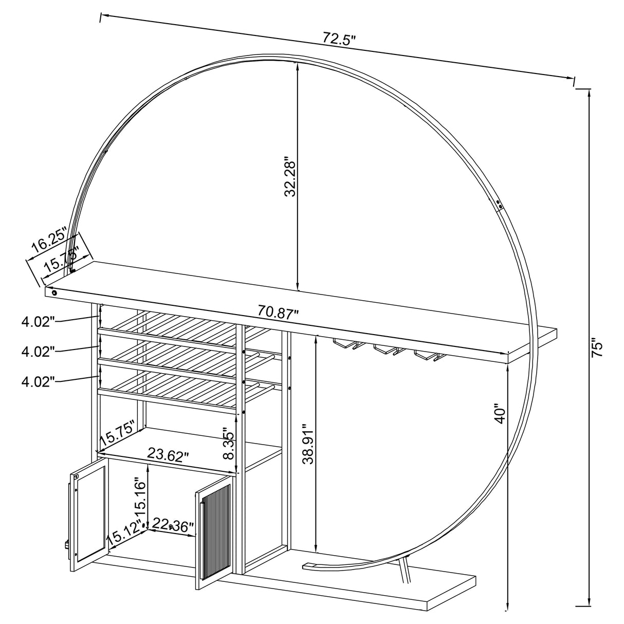 Risley 2-Door Circular LED Wine Cabinet White High Gloss