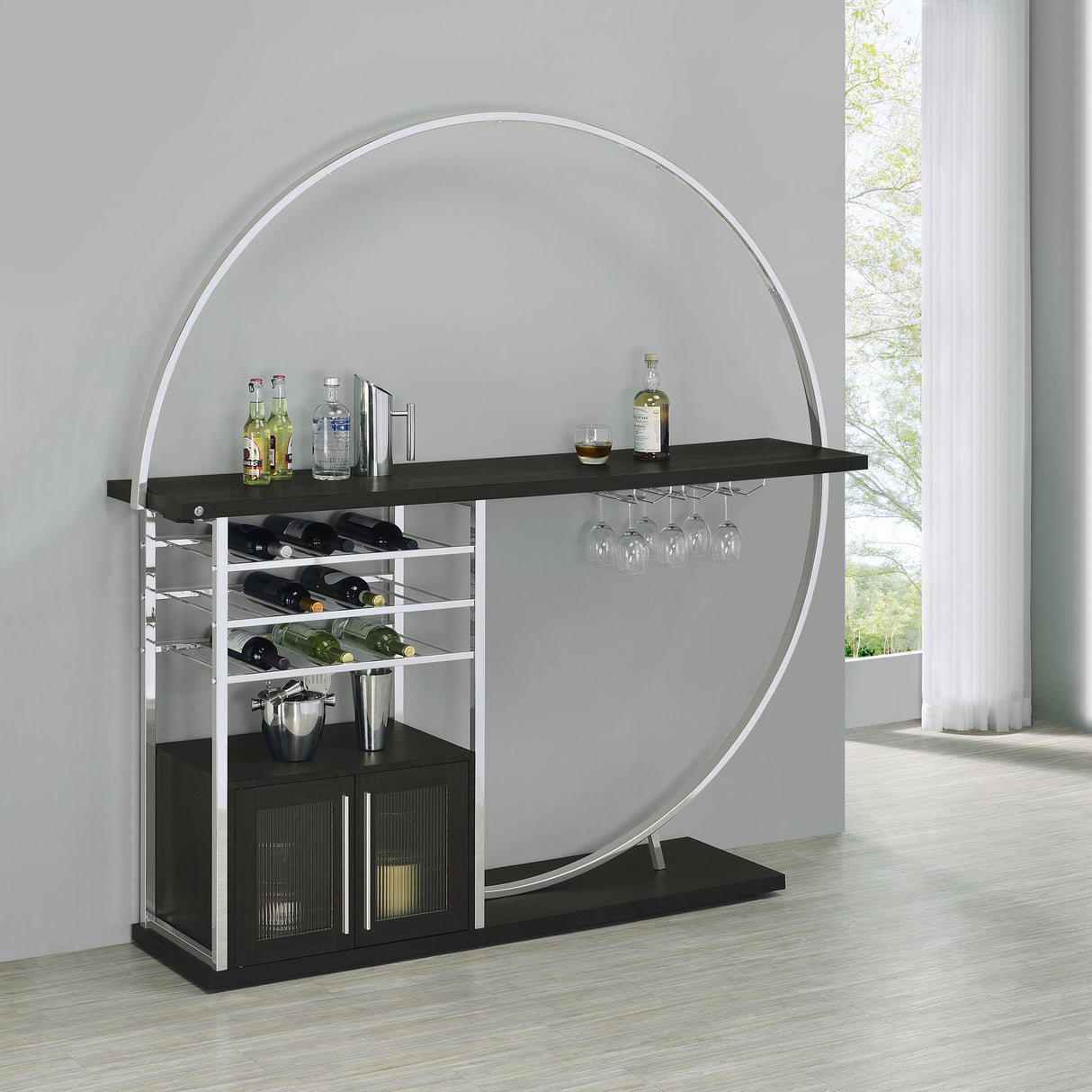 Risley 2-Door Circular LED Wine Cabinet Dark Charcoal
