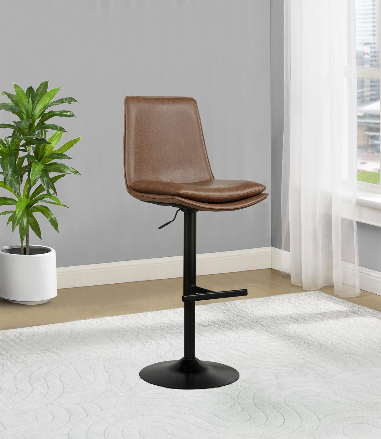 Eldridge Faux Leather Adjustable Bar Stool in Coffee