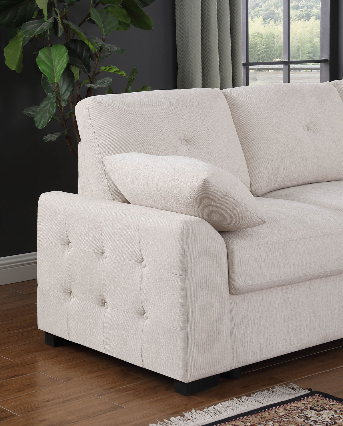 Nyhan - Upholstered Corner Sectional With Pull Out Loveseat And Storaged Chaise - Beige