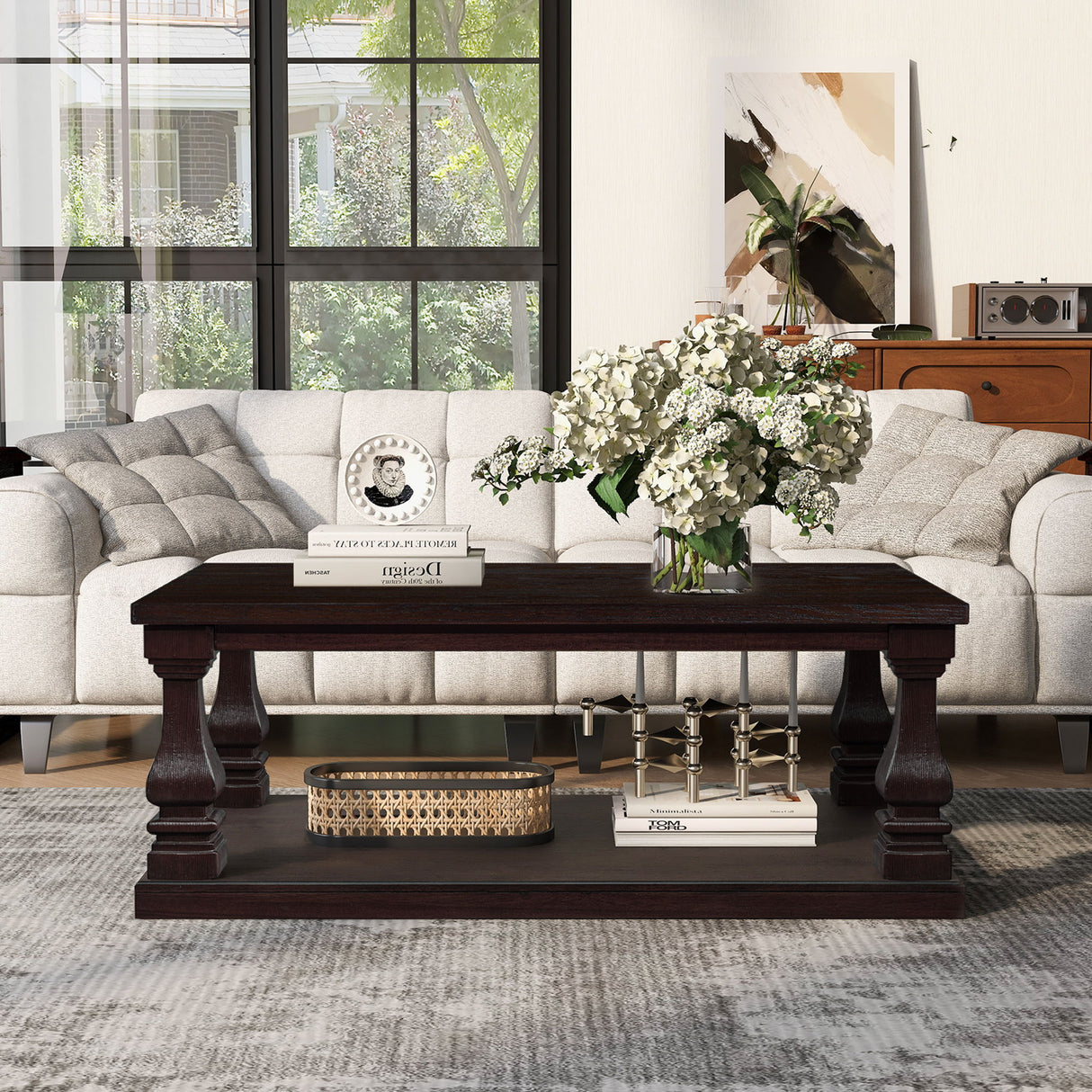 Rectangular Coffee Table With Open Storage Shelf For Living Room - Espresso
