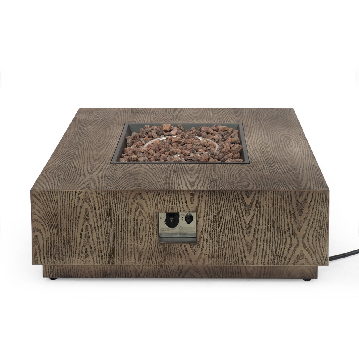 Outdoor Propane Fire Pit Table Iron Wood Pattern 50000 BTU Dark Brown