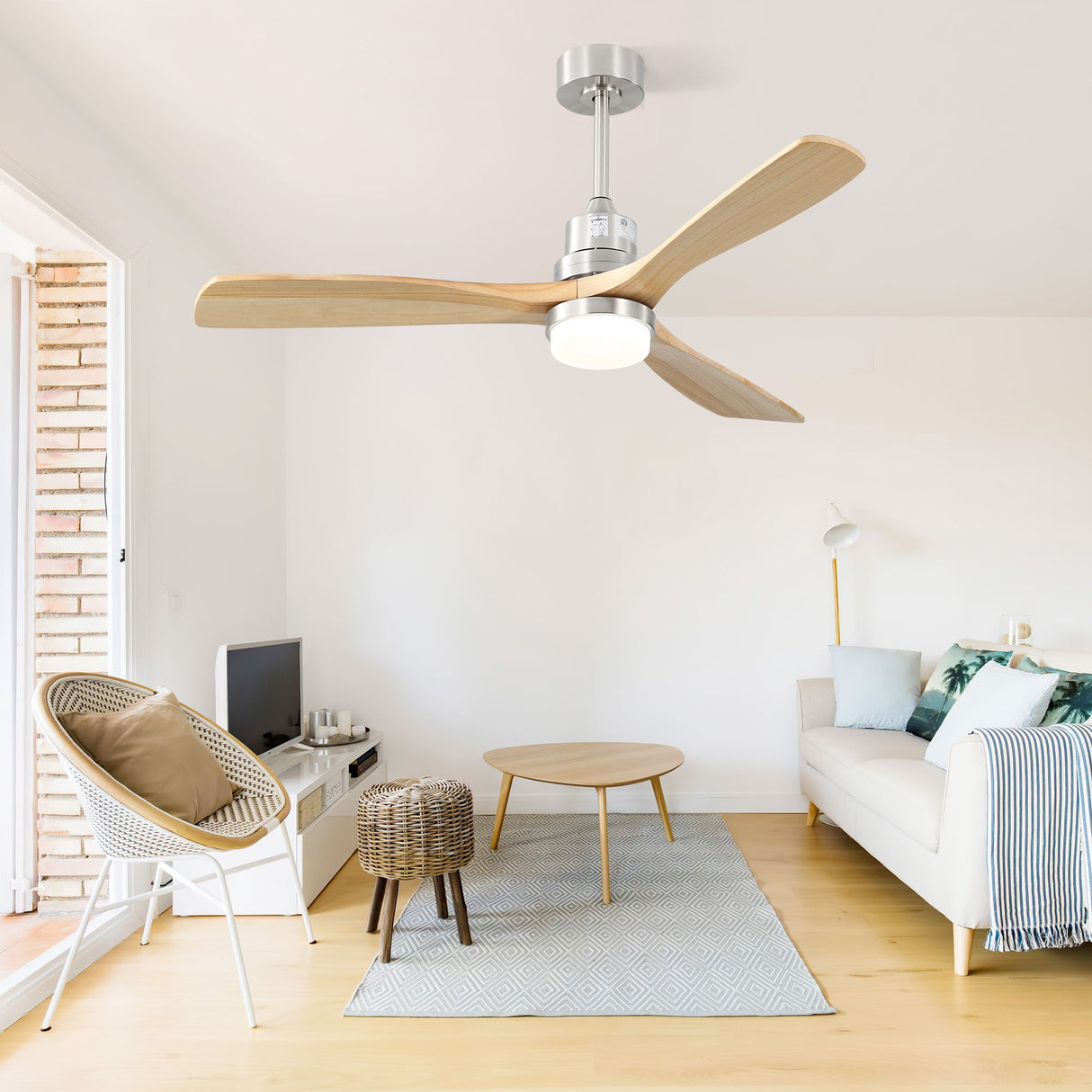 Indoor Ceiling Fan With Dimmable LED Light, 6 Speed Remote Controlled DC Motor, Reversible Blades - Brushed Nickel