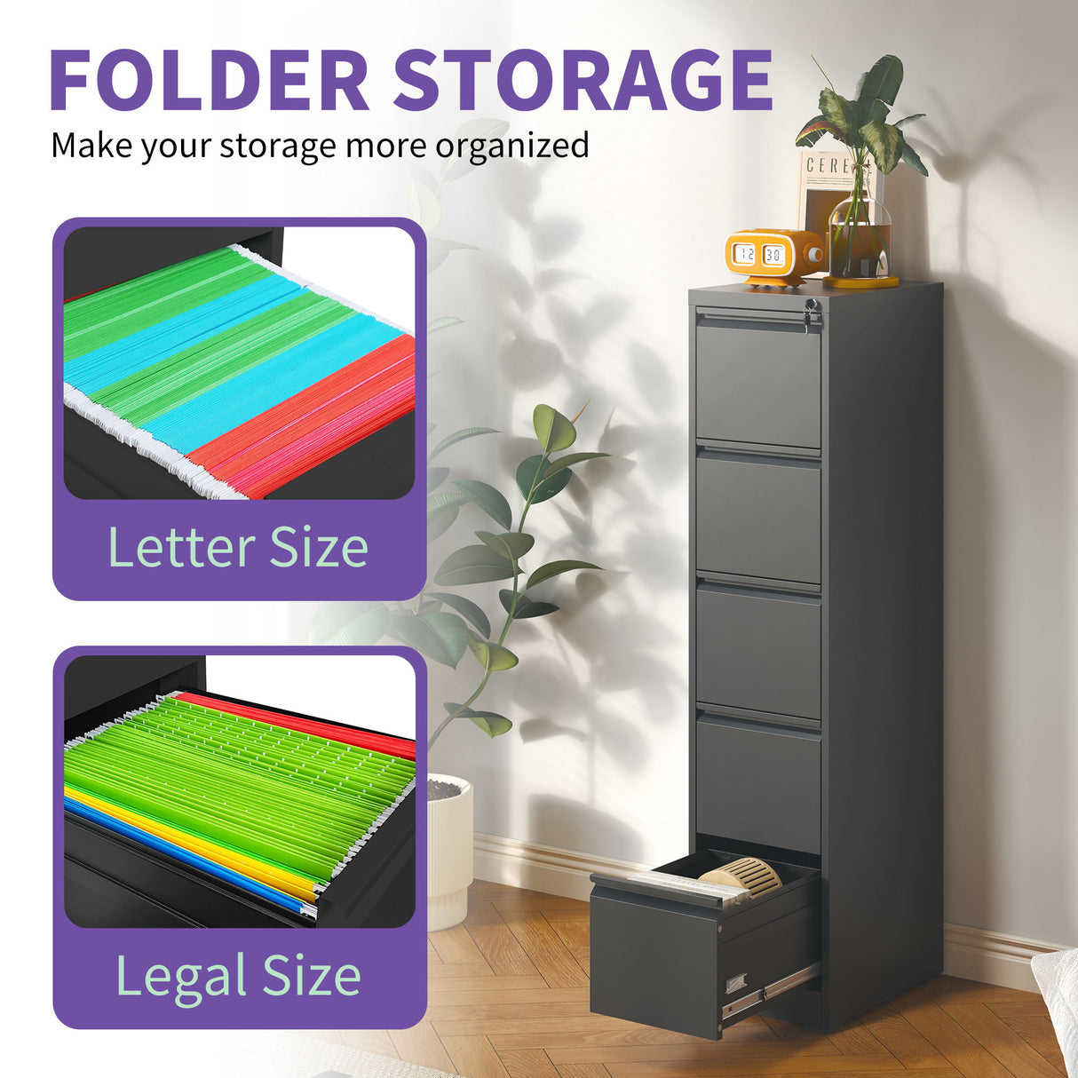 Steel Drawer Vertical File Cabinet With Lock For A4 Legal / Letter Size
