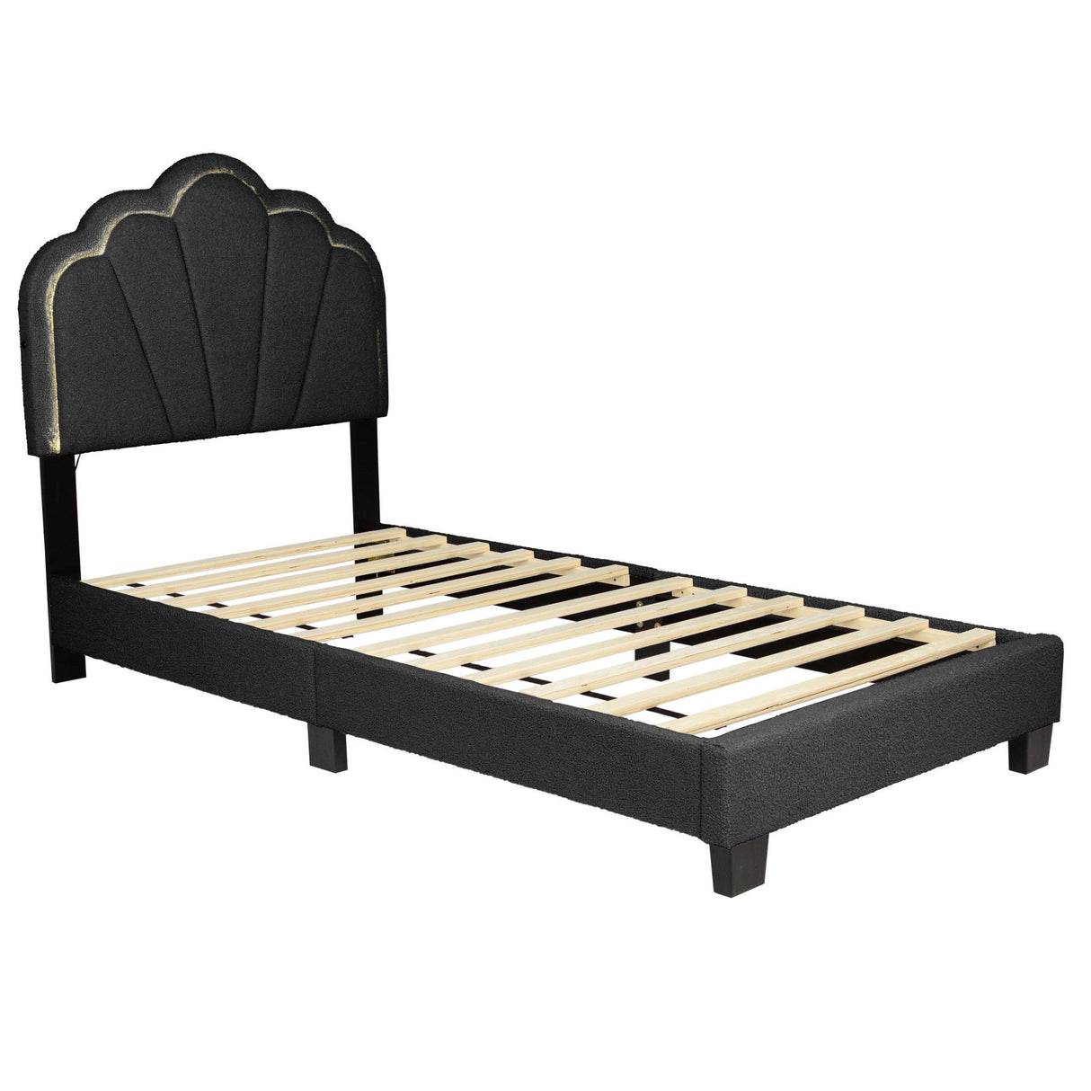 Bed With Floral Design Headboard And Built In LED Lighting