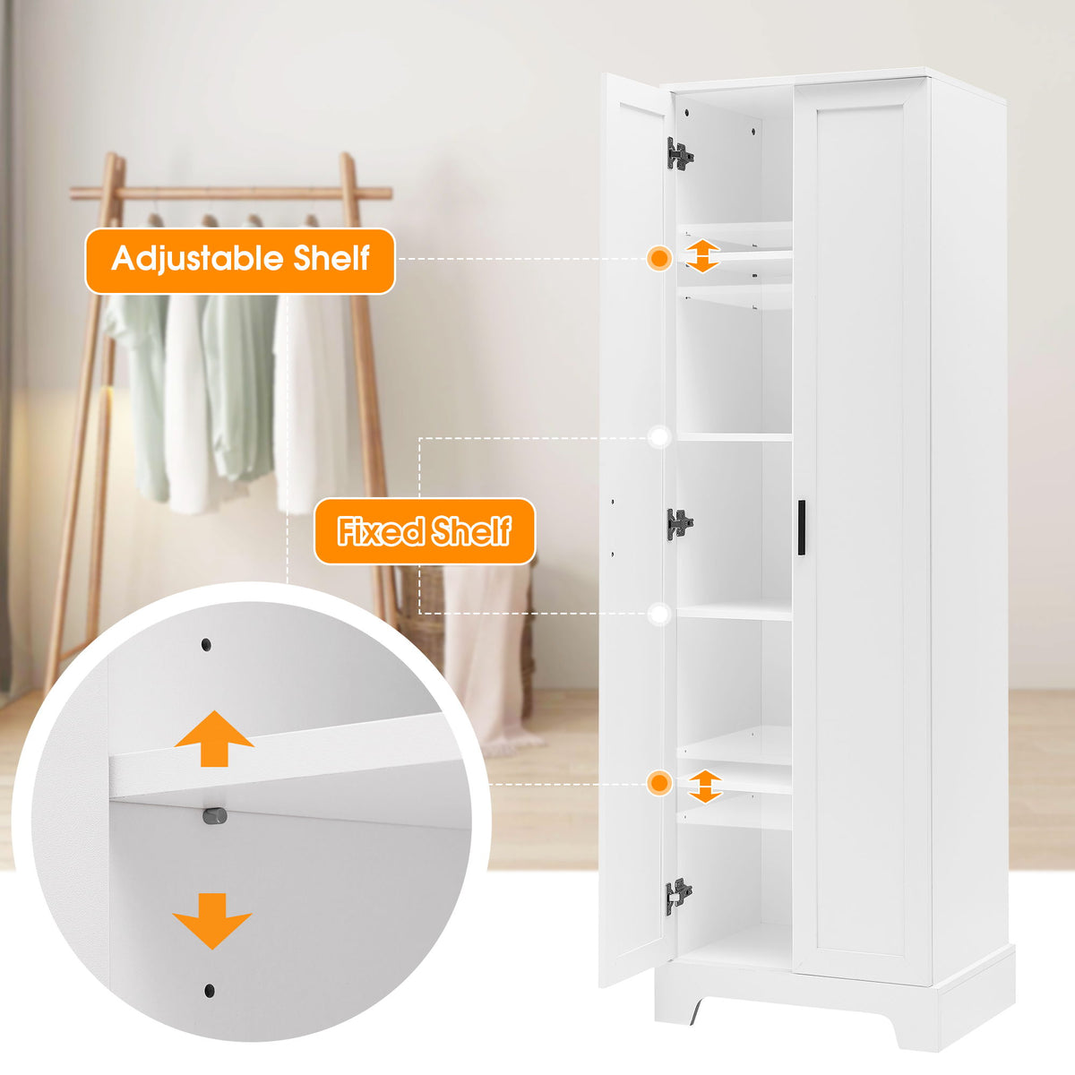 Storage Cabinet With 2 Doors For Bathroom Or Office, Adjustable Shelf - White