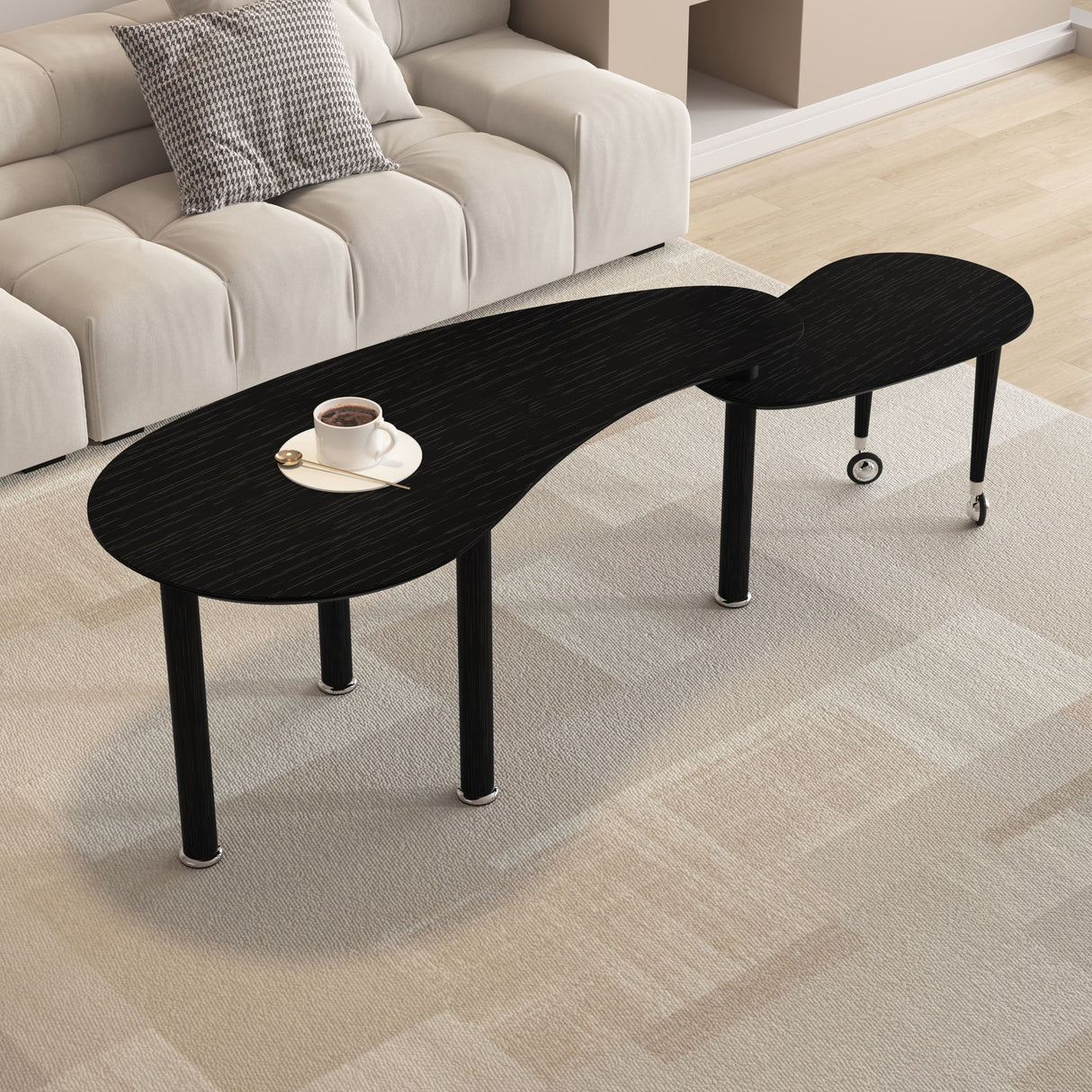 Rotatable Cocktail Table With Solid Legs, 360 Degree Rotating