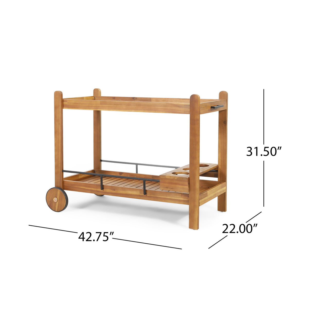 Bar Cart With Wine Bottle Holders, - Black