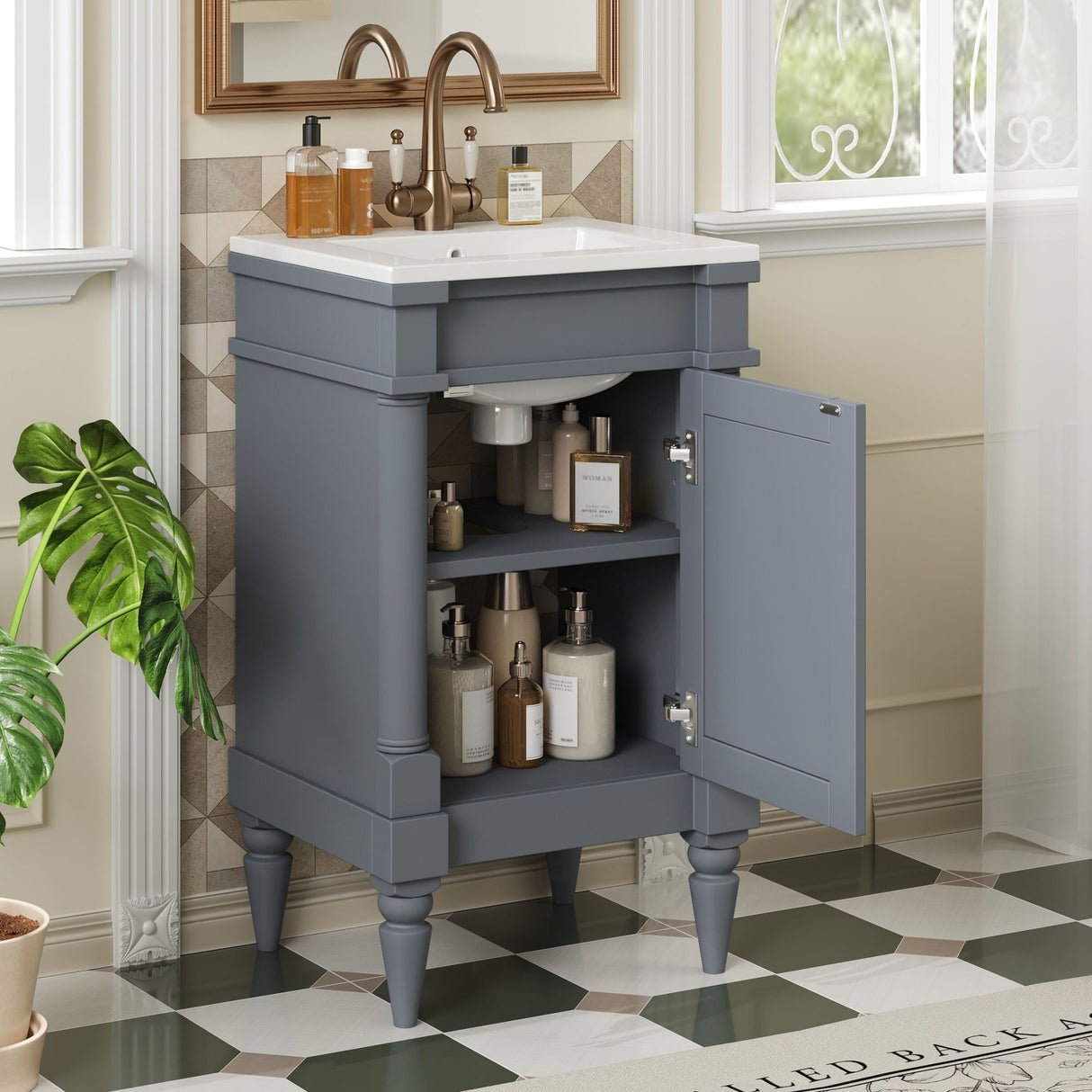 Bathroom Vanity With Sink, Storage Cabinet With Door, Drop In Sink, Compact Freestanding Design