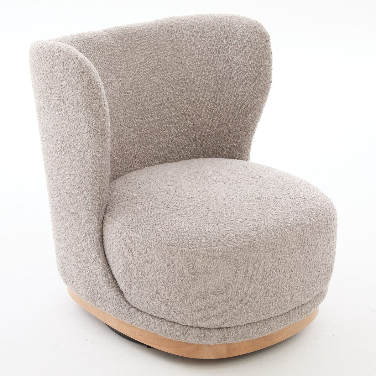 Curved Back Swivel Lounge Chair With Rotating Base For Home - Gray