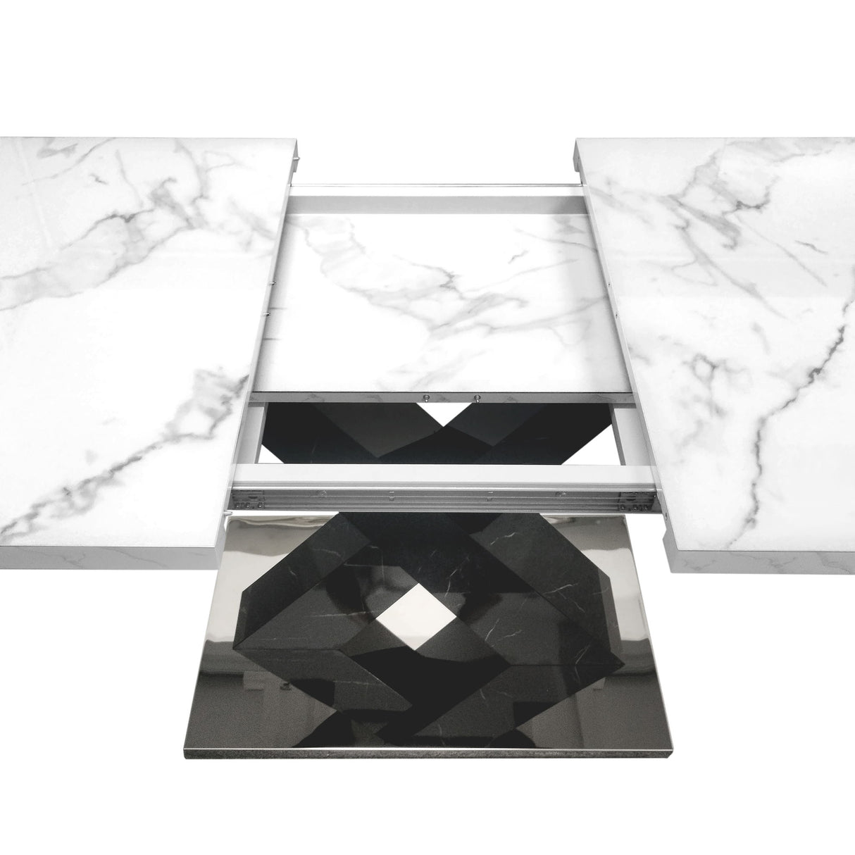 Rectangle Dining Table With Stretchable Top, X Shape Mdf Legs With Steel Base - White / Black