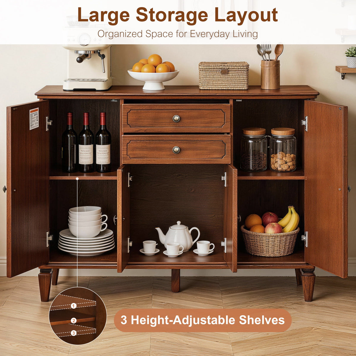 Sideboard Buffet Cabinet With 4 Doors And 2 Drawers, Console For Kitchen
