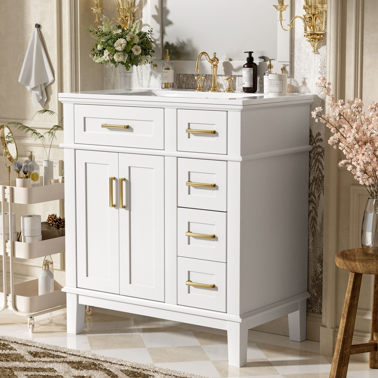 Modern Bathroom Vanity With Sink, Storage Cabinet, Soft Close Doors, Deep & Standard Drawers