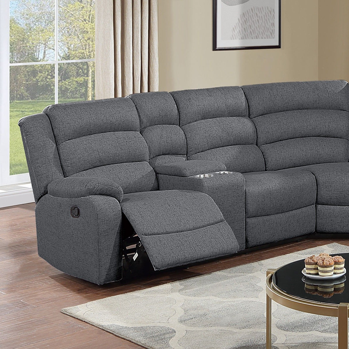 Manual Motion Reclining Loveseat 3 Piece Sectional Set With Console Storage And Cup Holders