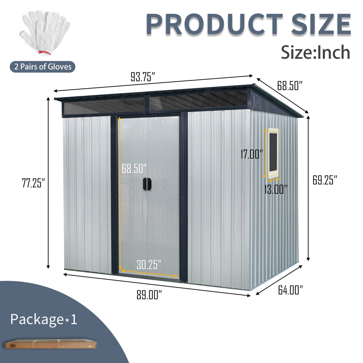 Outdoor Metal Storage Shed Garden Building with Window in Galvanized Steel