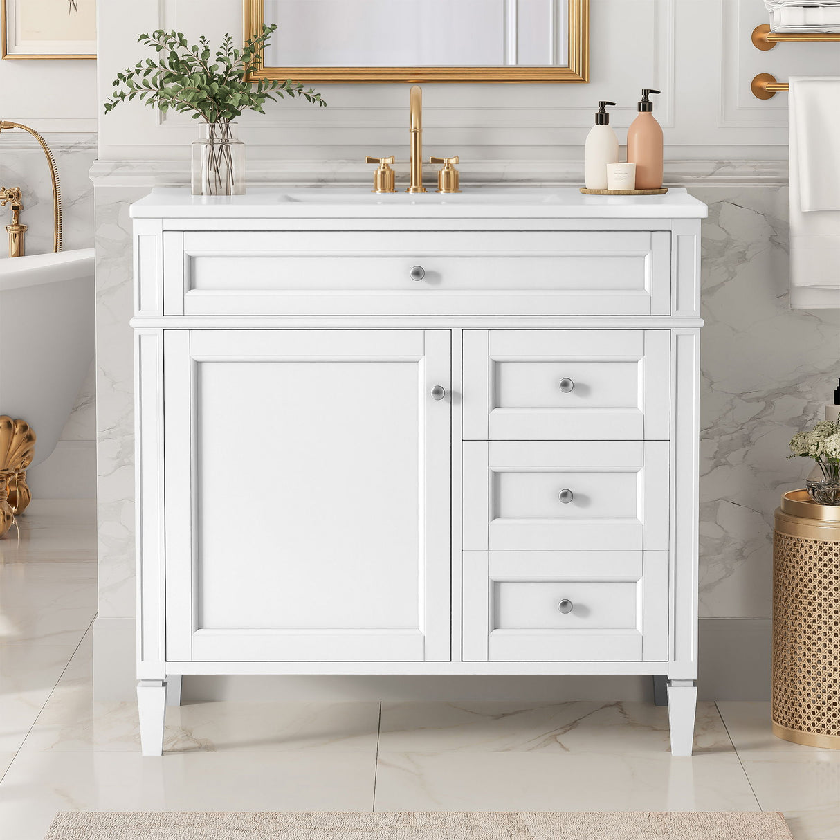 Bathroom Vanity With Top Sink, 2 Drawers, Tip Out Drawer
