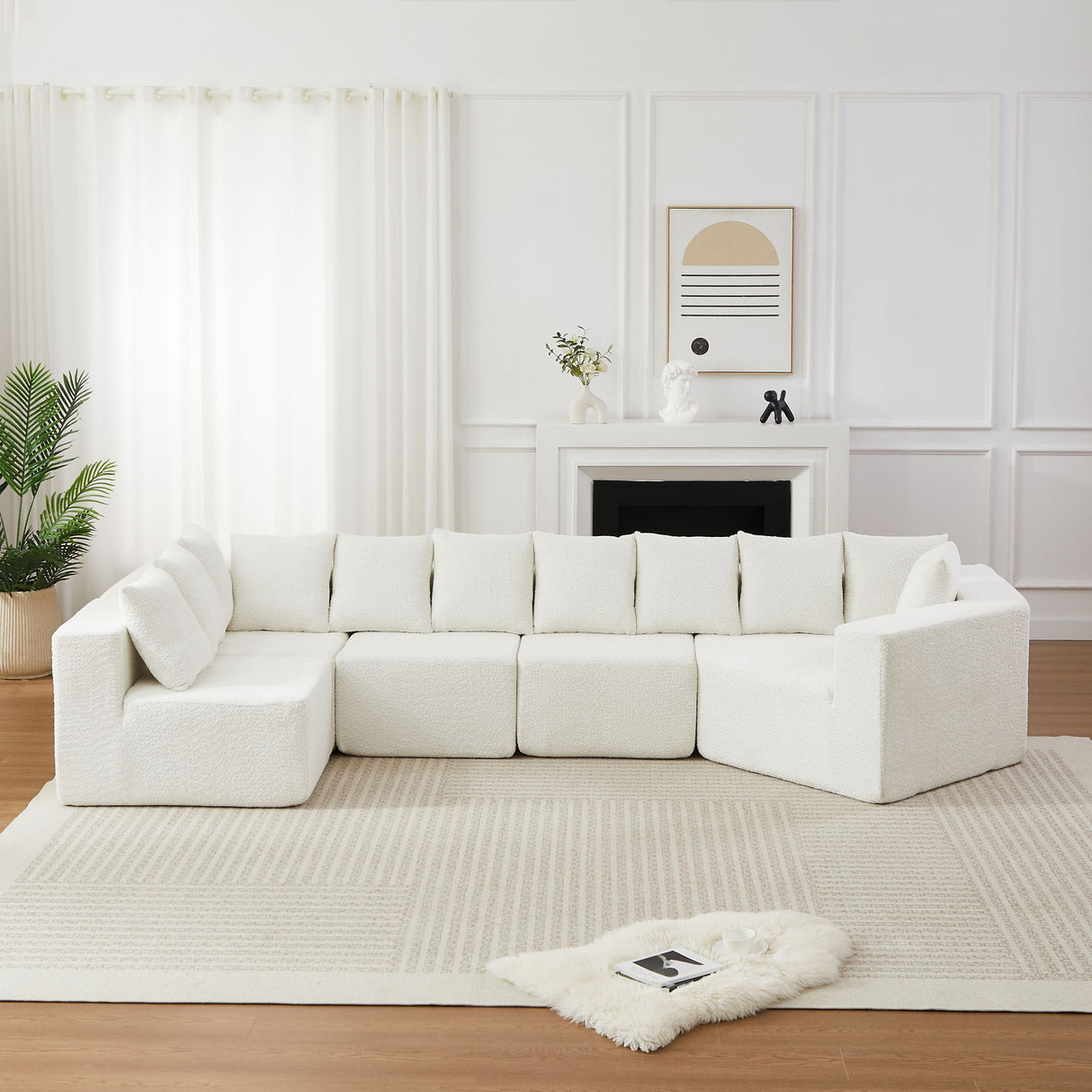 L - Shaped Modular Sofa With Deep Seat And 11 Pillows