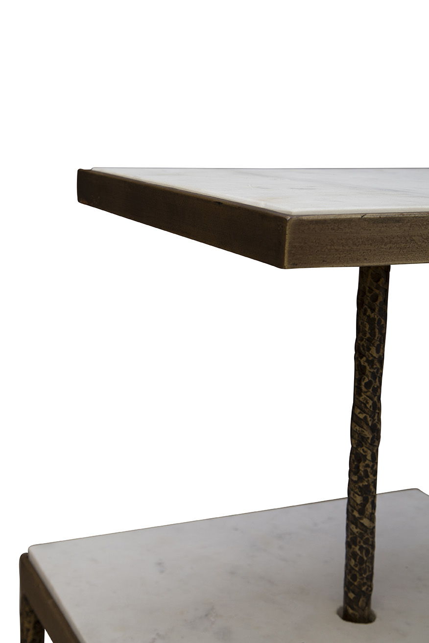 Antony - Side Table - White / Bronze
