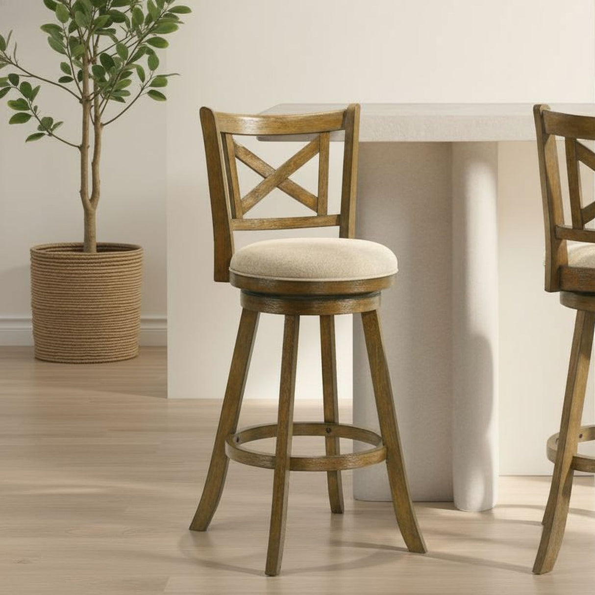 Kodi - Modern Farmhouse Swivel Wood Bar Height Kitchen Bar Stool