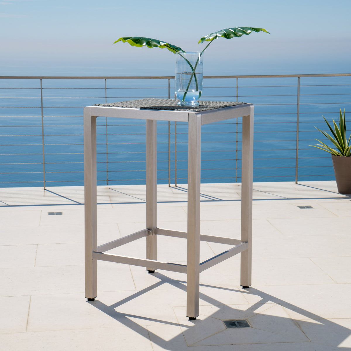 Outdoor 43" Aluminum Bar Table With Rattan Table Top - Gray
