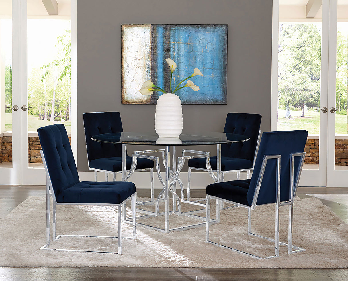 Cisco Velvet Upholstered Dining Side Chair, Blue/Chrome - Set of 2