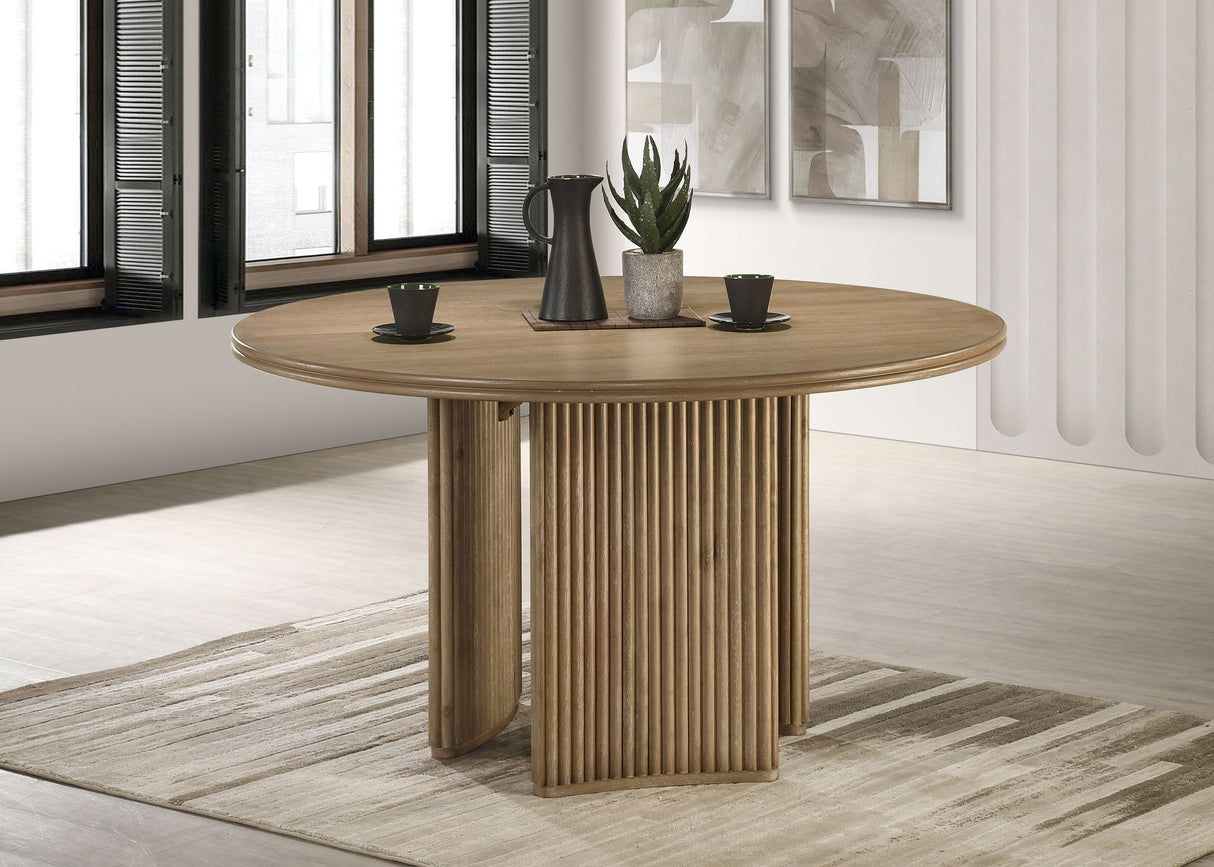 Adina 53-inch Round Wood Dining Table, Distressed Light Brown