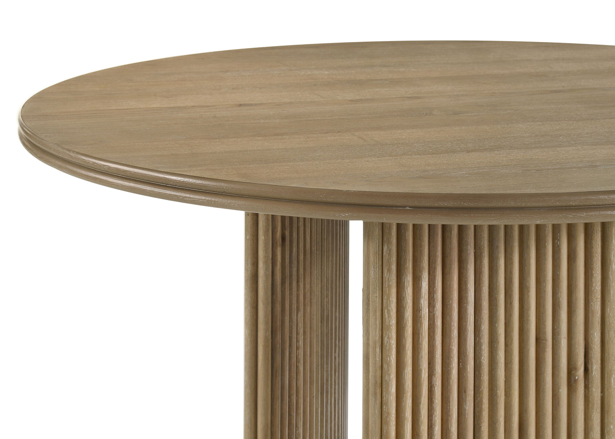 Adina 53-inch Round Wood Dining Table, Distressed Light Brown